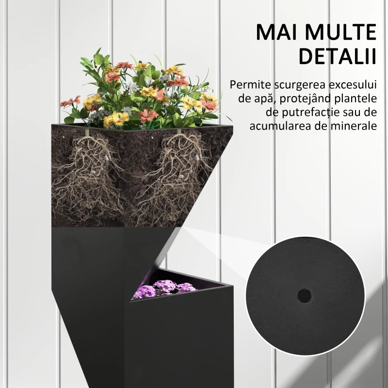 Outsunny Jardiniera inalta 100cm cu 3 zone de plantare, Negru