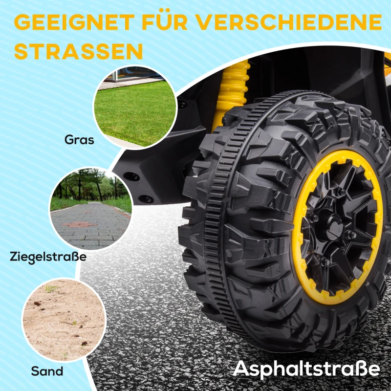HOMCOM Elektro-Kinderquad, LED-Scheinwerfer, MP3-Player, Stoßdämpfer, ergonomischer Sitz, Gelb+Schwarz(m-8)