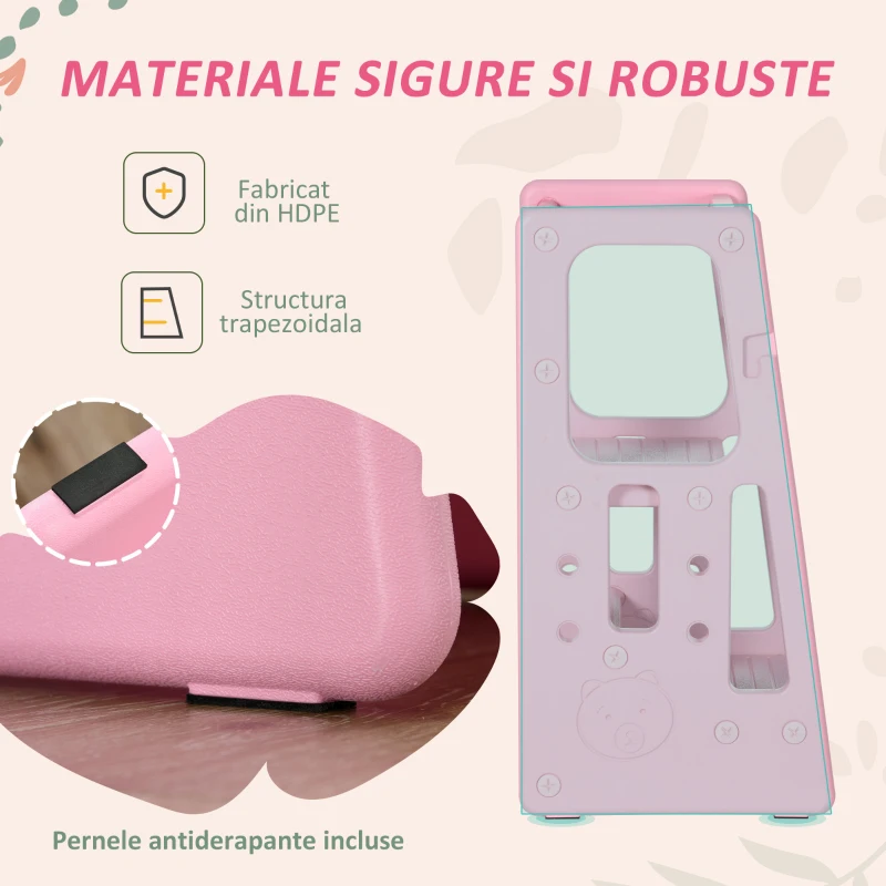 HOMCOM Scara pentru Copii 18-60 Luni cu 3 Niveluri si Inaltime Reglabila, Turnul Montessori din HDPE, 47x47x90 cm, Roz