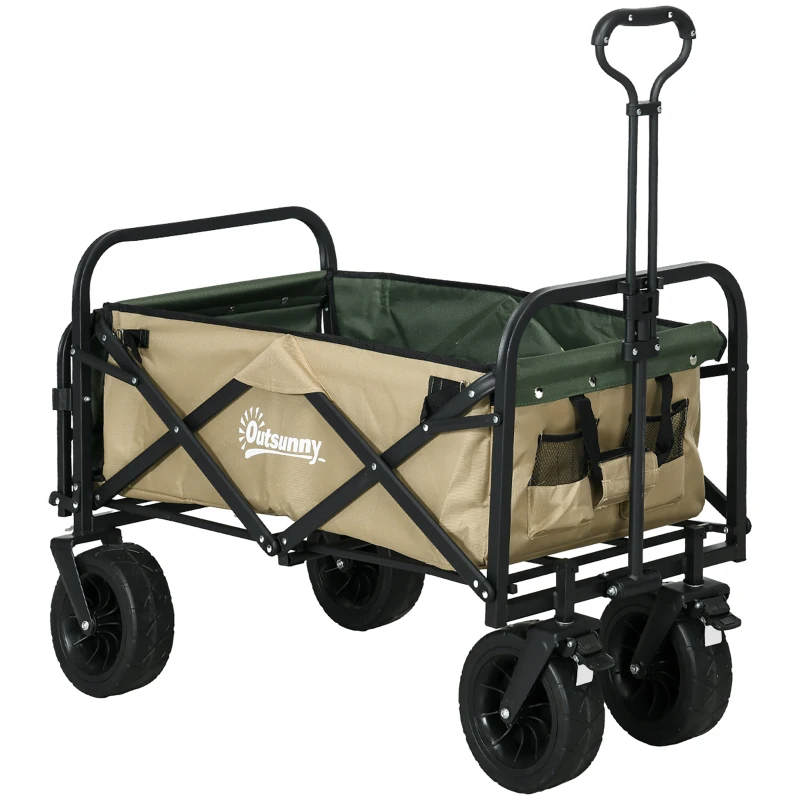 Outsunny Carucior de Exterior Pliabil, Capacitate de 100KG, Kaki