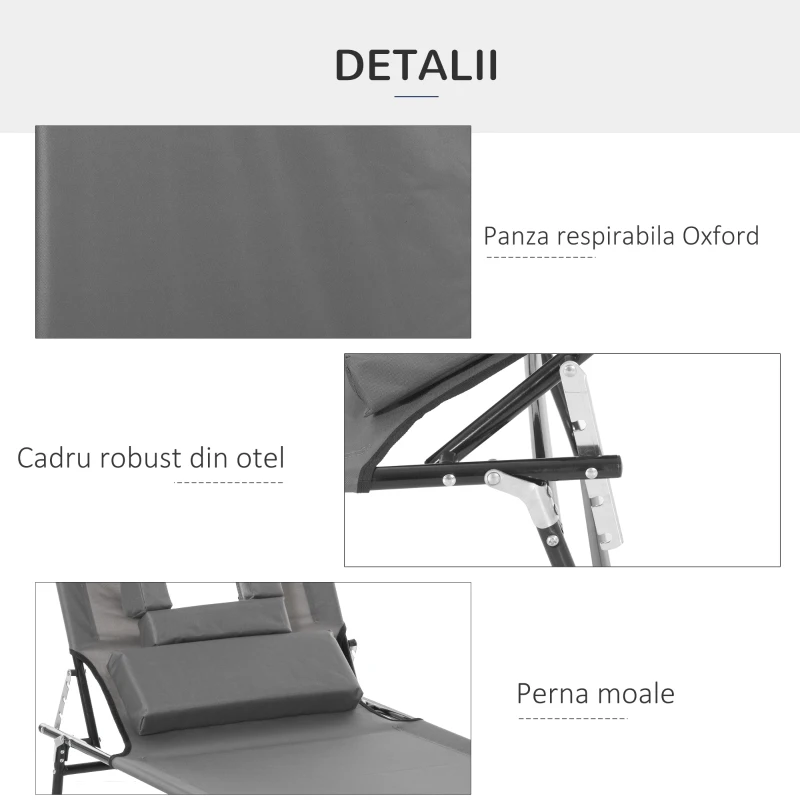 Outsunny Sezlong de Gradina Piabil, Pat pentru Plaja