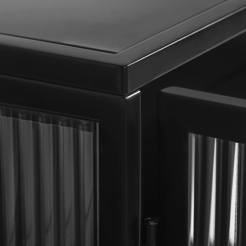 Credenza Moderna Ripostiglio a Due Ante con Vetrata e Ripiani a Tre Livelli per Ingresso, Soggiorno, Bagno e Sala da Pranzo, Nero