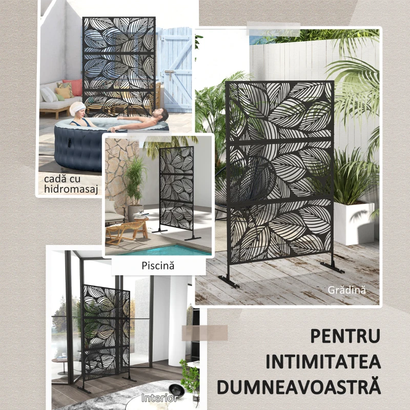 Outsunny Paravan decorativ pentru exterior, 122x45x198 cm Negru