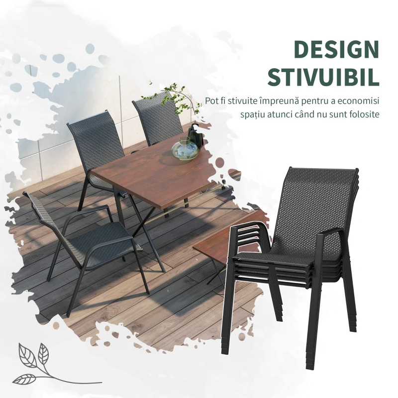 Outsunny Set de 4 scaune stivuibile pentru exterior, Scaune de gr