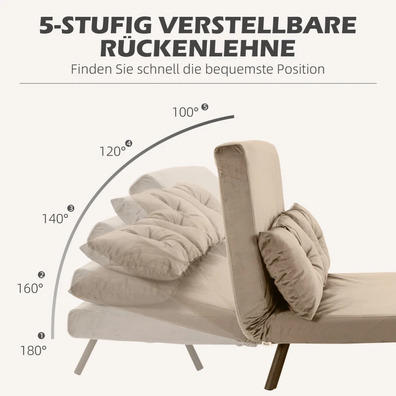 HOMCOM Slaapfauteuil met houten armleuningen, metalen frame, tot 120 kg voor kamer en slaapkamer voor gezinshuis, lichtbruin(m-5)