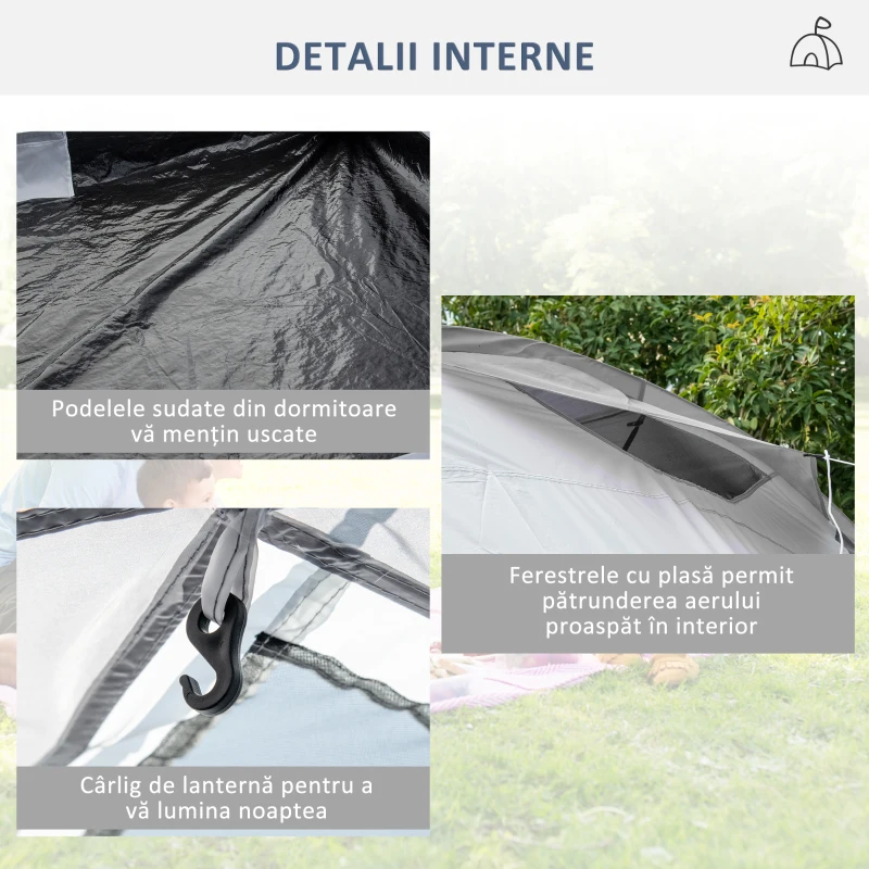 Outsunny Cort de Camping pentru 4-5 Persoane cu 2 Camere