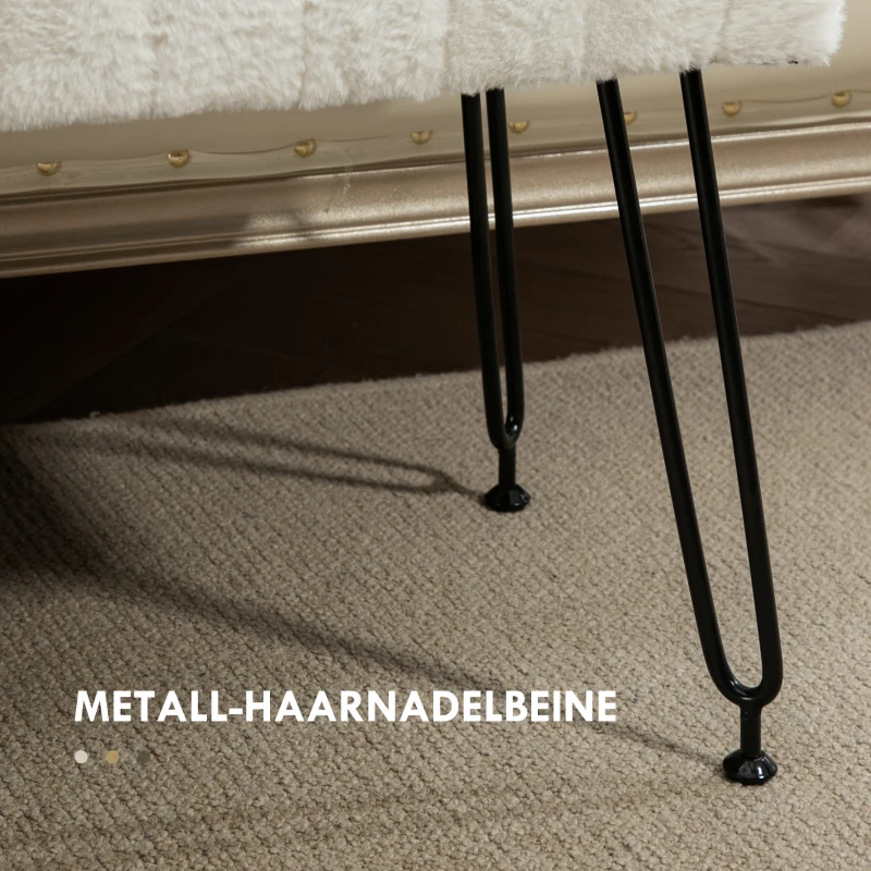 HOMCOM Zitbank, Gestikte Zitting, Kunstbontbekleding, Metalen Poten, tot 120 kg, 82x30x47 cm, Crèmewit/Zwart