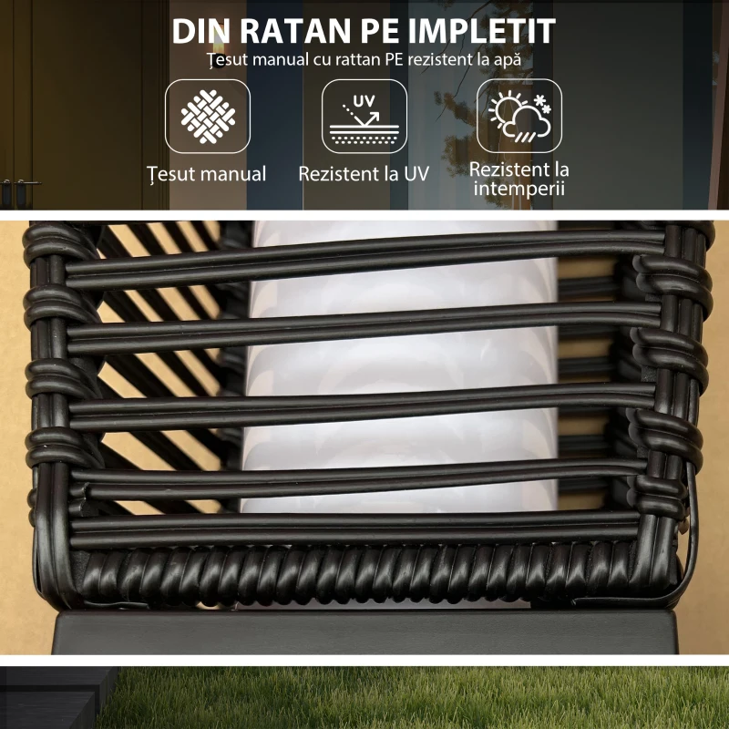 Outsunny Lampadar solar, Lampa de exterior cu lumini LED, Negru