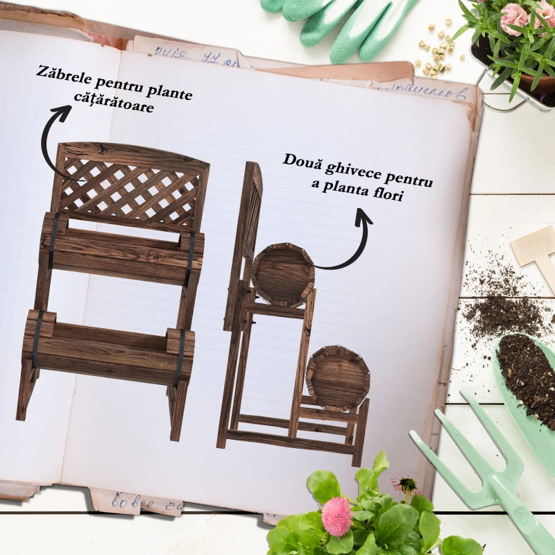 Outsunny Strat inaltat de gradina cu grilaj pe 2 nivele, Jardinie