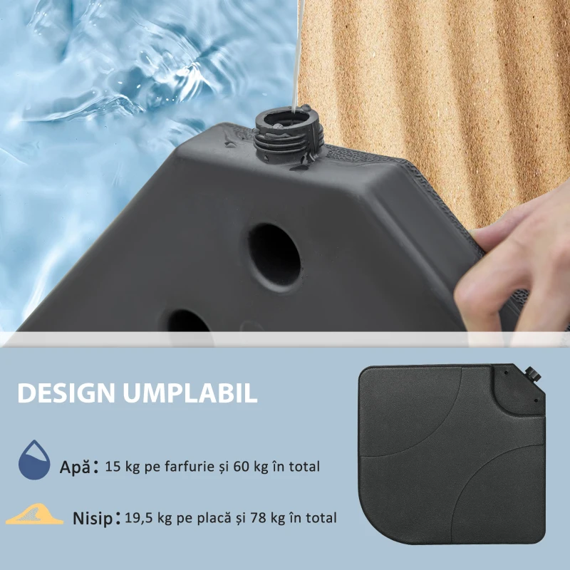 Outsunny Baza pentru Umbrela Set 4 Piese din HDPE