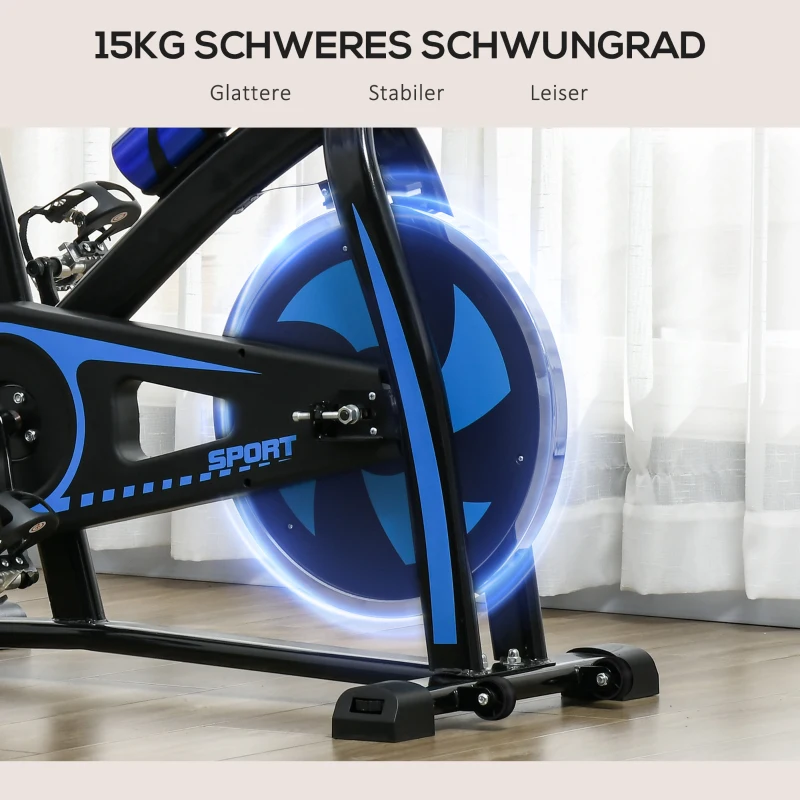 SPORTNOW Hometrainer, stil, aanpasbare weerstand, hartslagsensor, monitor, Blauw(m-8)