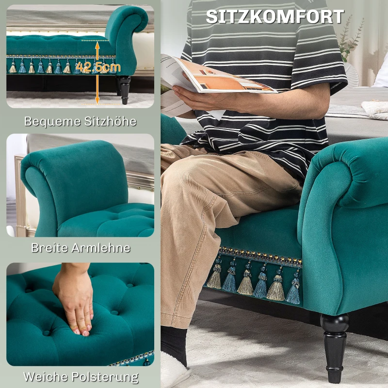 HOMCOM Gestoffeerde Bank, Zitbank, Vintage Ontwerp, tot 150 kg, 117x40x58 cm, Groen(m-6)