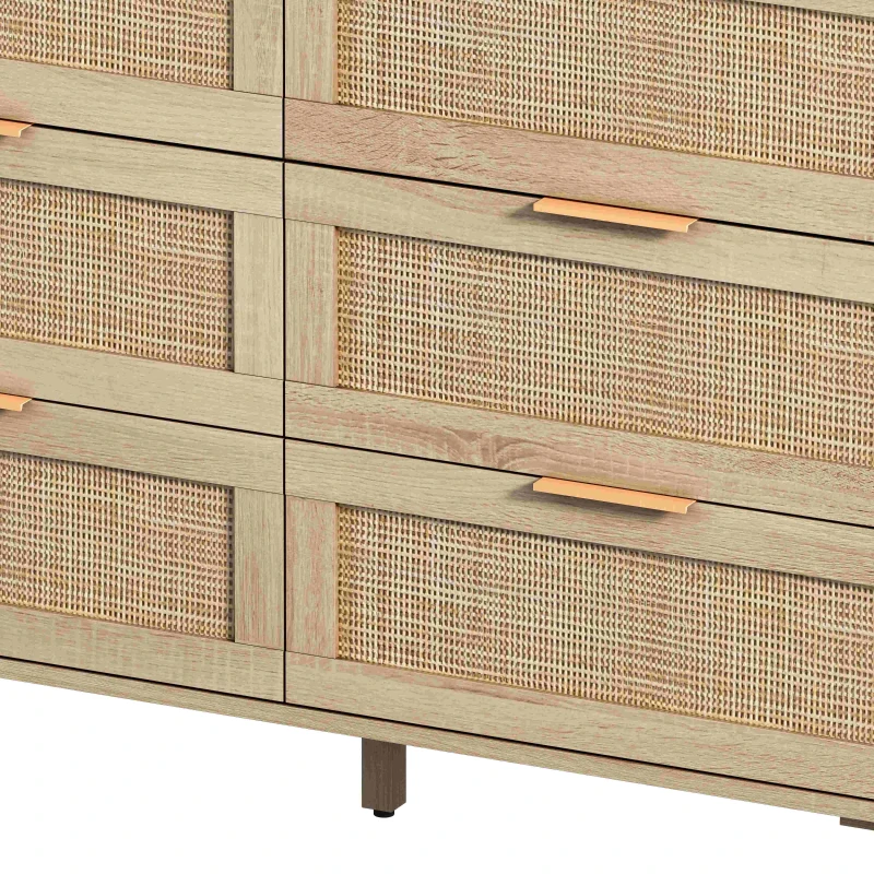 Commode de Rangement en Rotin avec 6 Tiroirs, Meuble de Rangement en Panneaux de Particules de Haute Qualité pour Chambre et Salon, Naturel