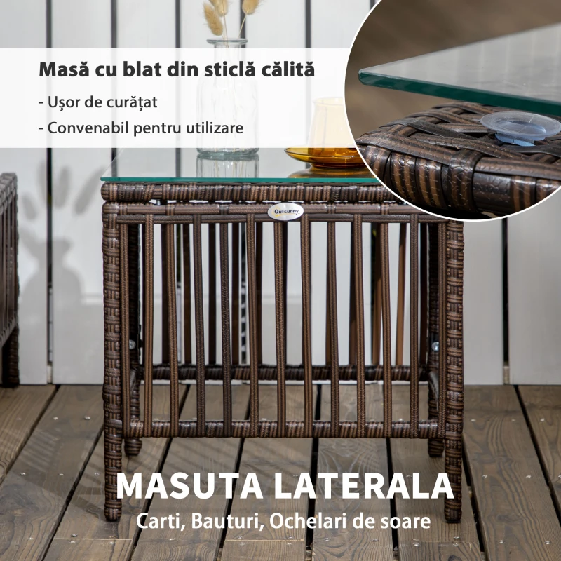 Outsunny Set cu 2 Sezlonguri Plaja si Masuta de Gradina din Ratan