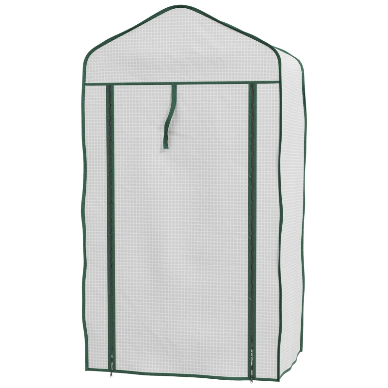 Outsunny Mini Seră pe 3 Nivele cu Acoperiș PE Întărit, Seră Portabilă cu Ușă Rulantă și Rafturi din Sârmă, 59x39x127 cm, Alb