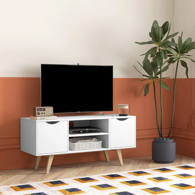 HOMCOM Móvel de TV Moderno para Televisores de até 50 Polegadas com 2 Armários e 2 Prateleiras Abertas 110x39x50 cm Branco