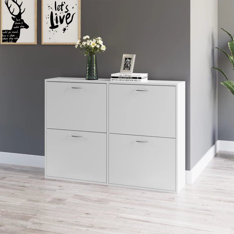 Homcom Dulap Pantofi Alb 120×24×81 cm – 24 Perechi, Design Lemn Compact(m-11)