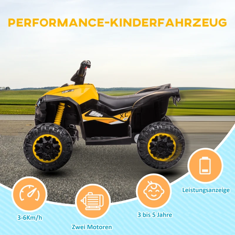 HOMCOM Elektro-Kinderquad, LED-Scheinwerfer, MP3-Player, Stoßdämpfer, ergonomischer Sitz, Gelb+Schwarz(m-5)