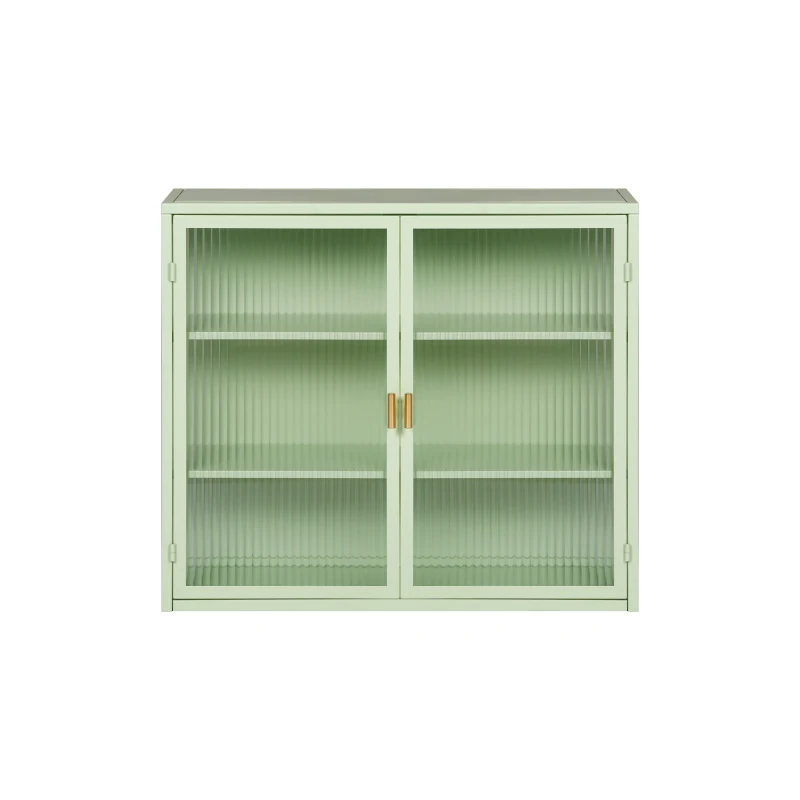 Credenza Moderna Ripostiglio a Due Ante con Vetrina e Ripiani a Tre Livelli per Ingresso, Soggiorno, Bagno e Sala da Pranzo, Verde