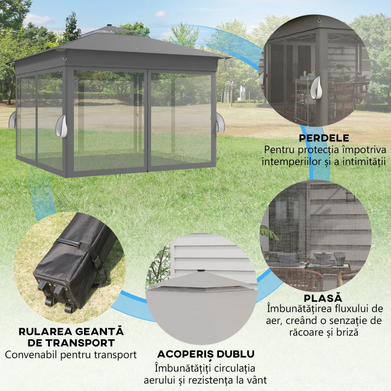 Outsunny Foisor tip pop-up 3 x 3(m) cu 20 lumini LED, Gri