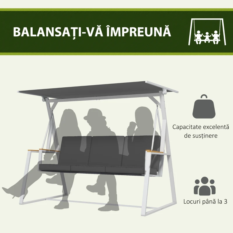 Outsunny Leagan tip scaun pentru terasa cu 3 locuri, Gri