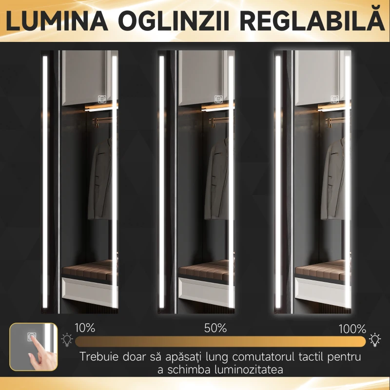 HOMCOM Oglinda cu lumina LED, 120 x 140 cm de perete cu 2 culori