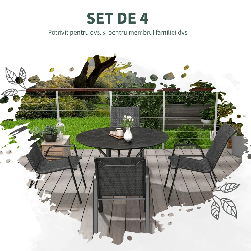 Outsunny Set de 4 scaune stivuibile pentru exterior, Scaune de gr
