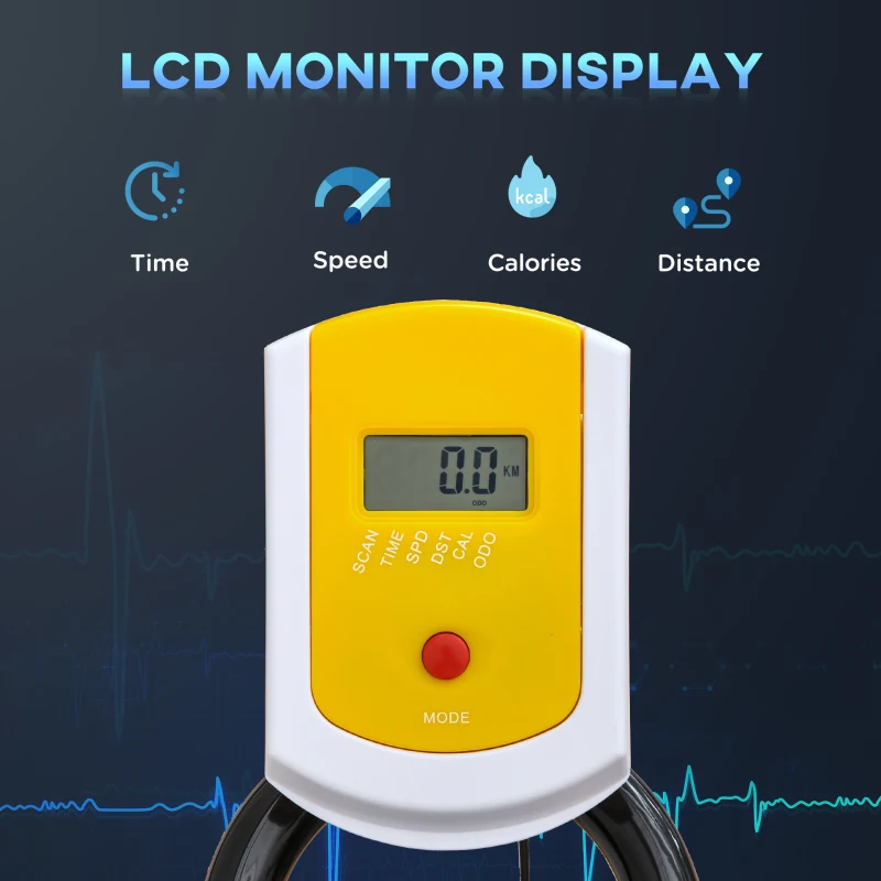 HOMCOM Bicicleta Estática com Resistência Ajustável Ecrã LCD Guiador e Assento Ajustáveis  45,5x100x101-113 cm Amarelo e Preto
