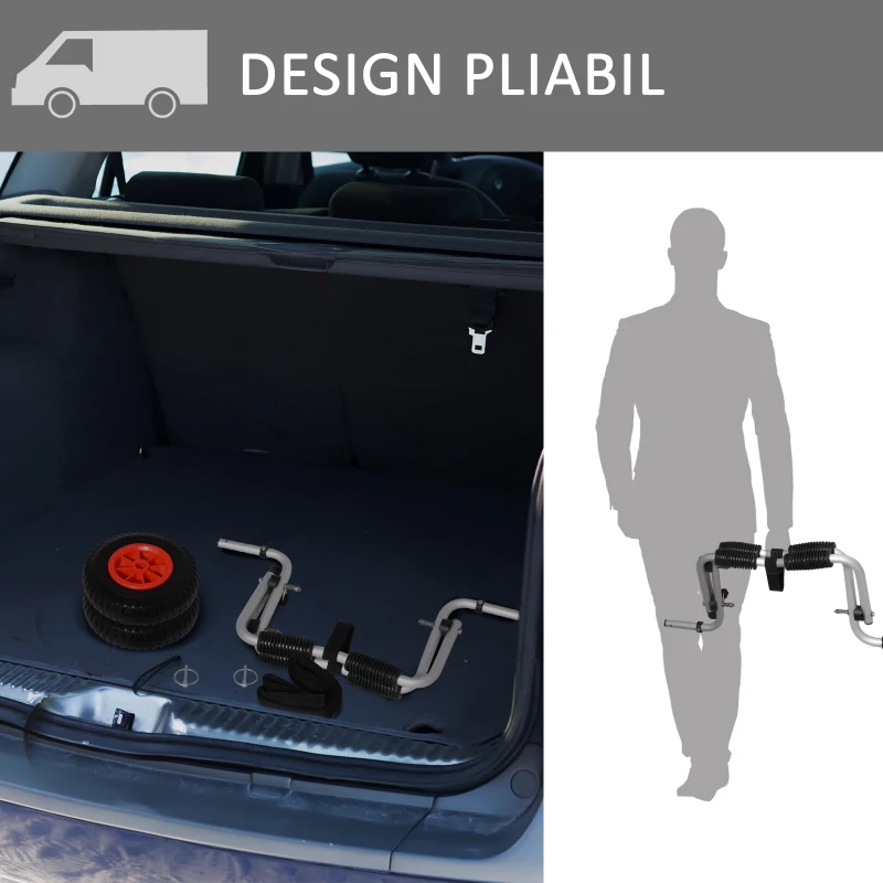 HOMCOM Carucior Transport Caiac, Troler Carucior Transport Canoe Pliabil din Aluminiu cu Protectii Antiderapante