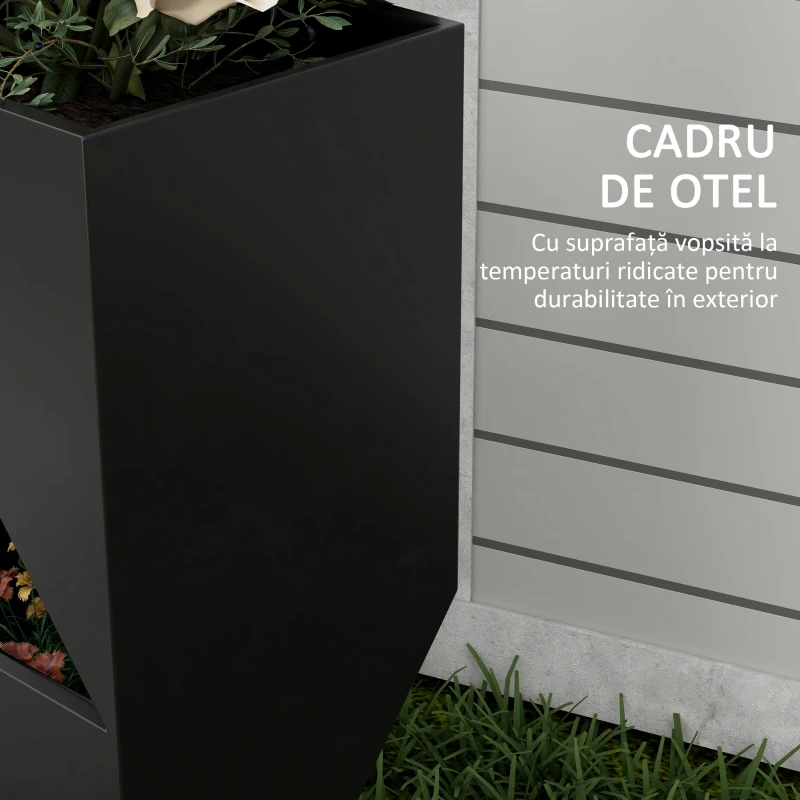 Outsunny Jardiniera inalta 100cm cu 3 zone de plantare, Negru