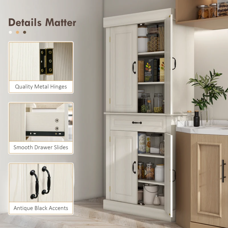 HOMCOM Kitchen Cupboard with 4 Doors, Freestanding Storage Cabinet with Wide Drawer and Shelves for Living Room, 180cm, White Wood Grain(m-6)