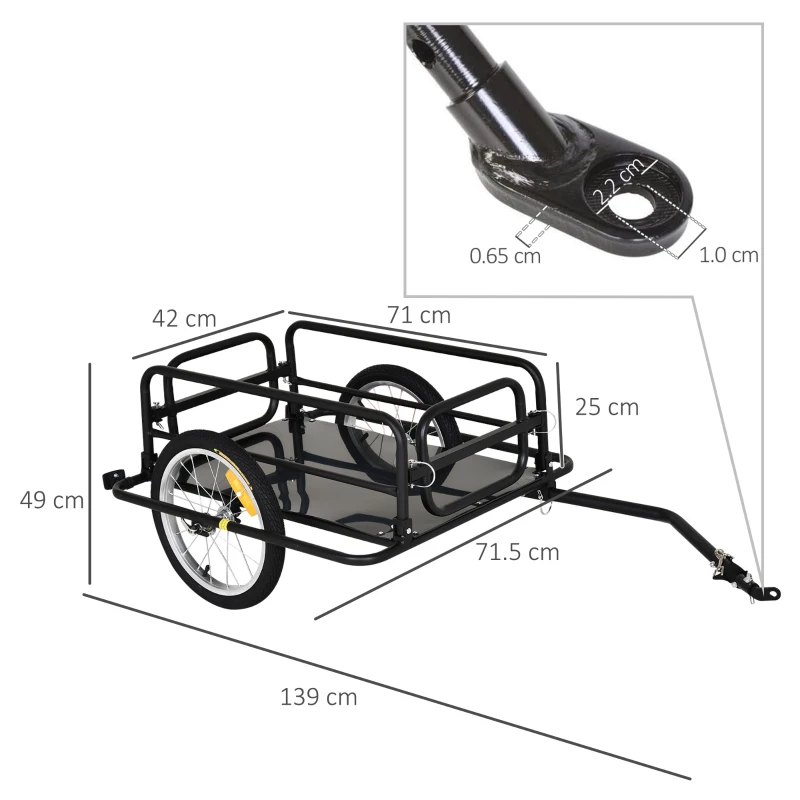 HOMCOM Cărucior pentru Bicicletă cu Pereți Pliabili și Detașabili, Remorcă pentru Bicicletă din Oțel și PE, 139x71.5x49 cm, Negru(m-3)