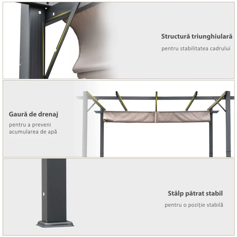 Outsunny Foisor Pergola de Gradina 3x3 m cu Acoperis Retractabil(m-6)