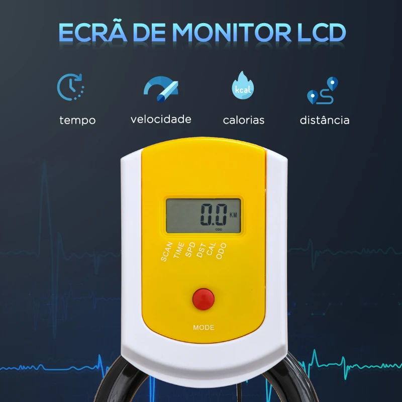 HOMCOM Bicicleta Estática com Resistência Ajustável Ecrã LCD Guiador e Assento Ajustáveis  45,5x100x101-113 cm Amarelo e Preto