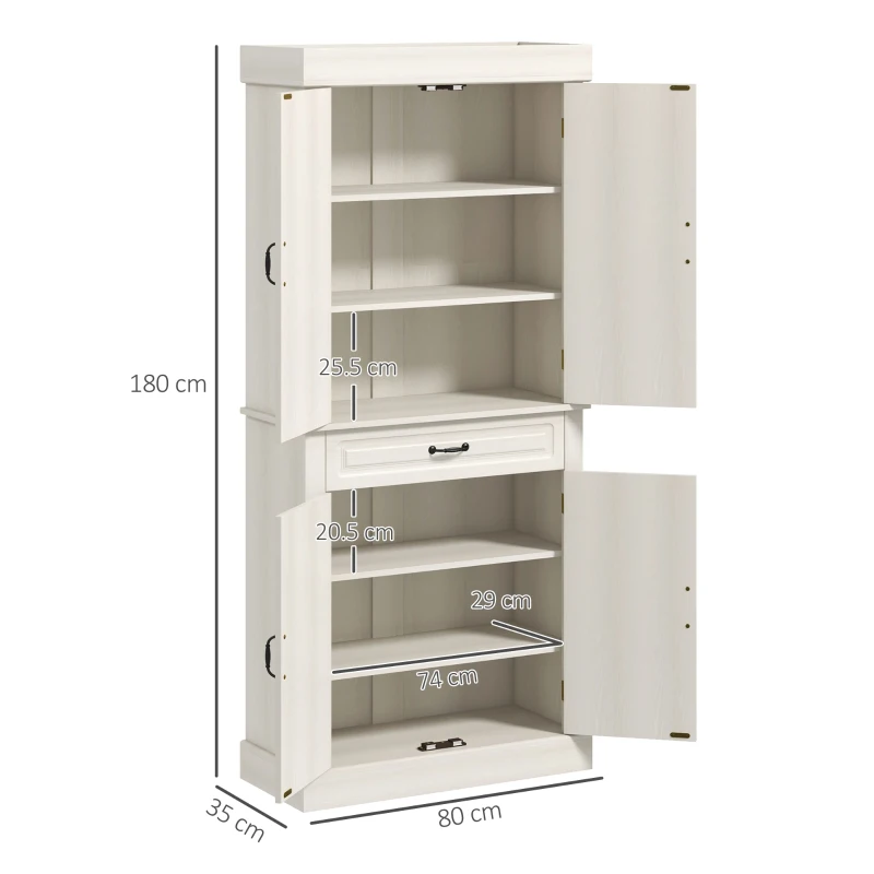 HOMCOM Kitchen Cupboard with 4 Doors, Freestanding Storage Cabinet with Wide Drawer and Shelves for Living Room, 180cm, White Wood Grain(m-3)