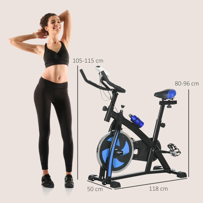 SPORTNOW Hometrainer, stil, aanpasbare weerstand, hartslagsensor, monitor, Blauw(m-3)
