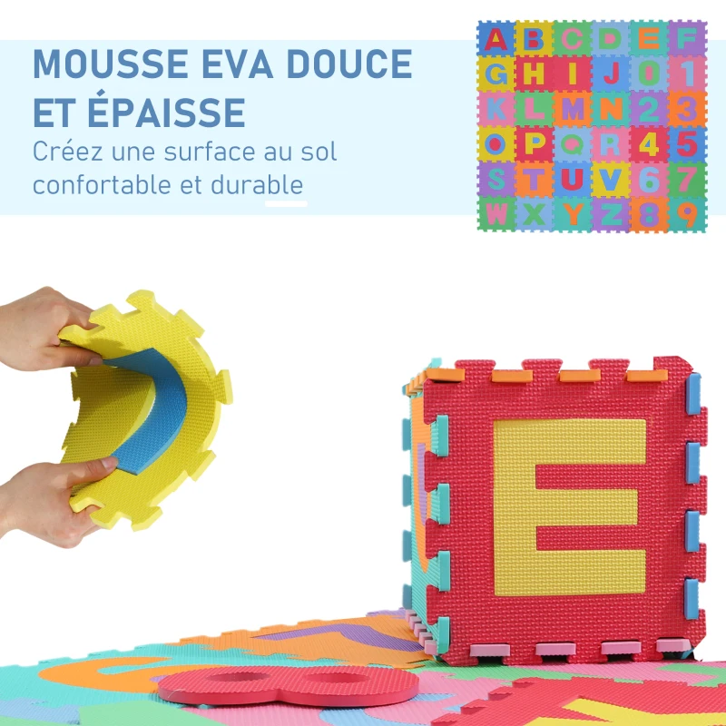 HOMCOM Tapis de Sol en Mousse Tapis Puzzle interconnectables dim. 31L x 31l x 1H cm 36 pièces Grande Surface 3,24 m² Multicolore