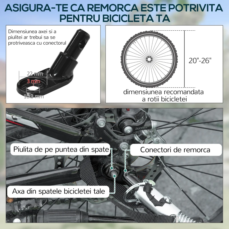 HOMCOM Cărucior pentru Bicicletă cu Pereți Pliabili și Detașabili, Remorcă pentru Bicicletă din Oțel și PE, 139x71.5x49 cm, Negru(m-7)