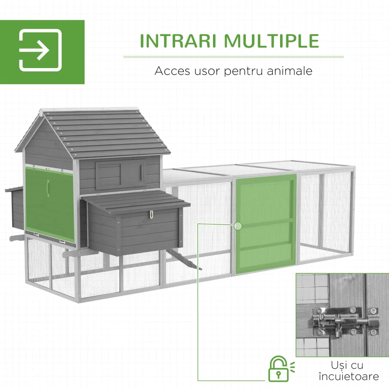 PawHut Cotet pentru Gaini Ouatoare pentru Exterior, Adapost cu Rampa si Zona imprejmuita, 310 cm(m-5)