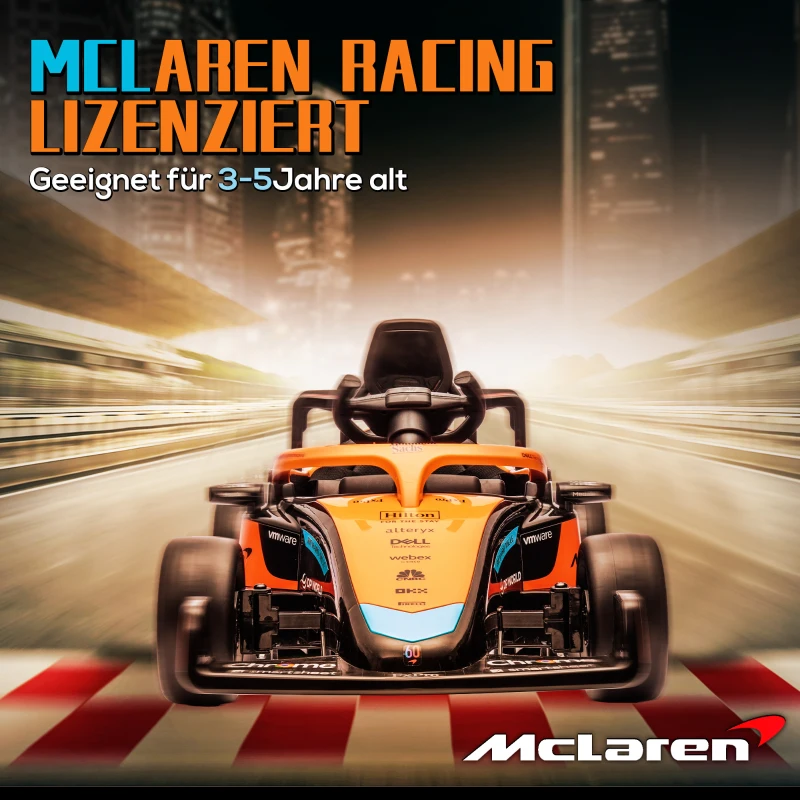 AIYAPLAY Elektrische Kinderauto, McLaren Formule 1, incl. Afstandsbesturing, Muziek, voor 3-5 Jaar, Oranje(m-4)