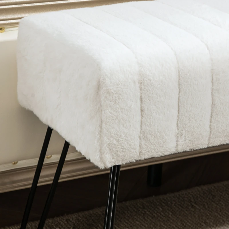 HOMCOM Zitbank, Gestikte Zitting, Kunstbontbekleding, Metalen Poten, tot 120 kg, 82x30x47 cm, Crèmewit/Zwart