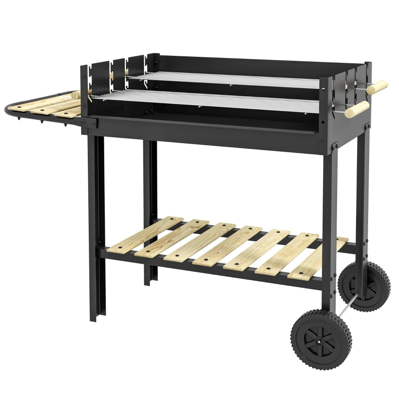 Outsunny Gratar Barbecue Carucior cu Carbune cu Grilaj Dublu