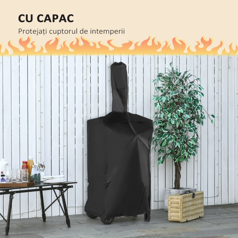 Outsunny Cuptor Portabil cu Cărbune pentru Pizza și Barbecue, Cuptor cu Lemne, Coș de Fum și Raft Inferior, 63x54x161 cm, Negru
