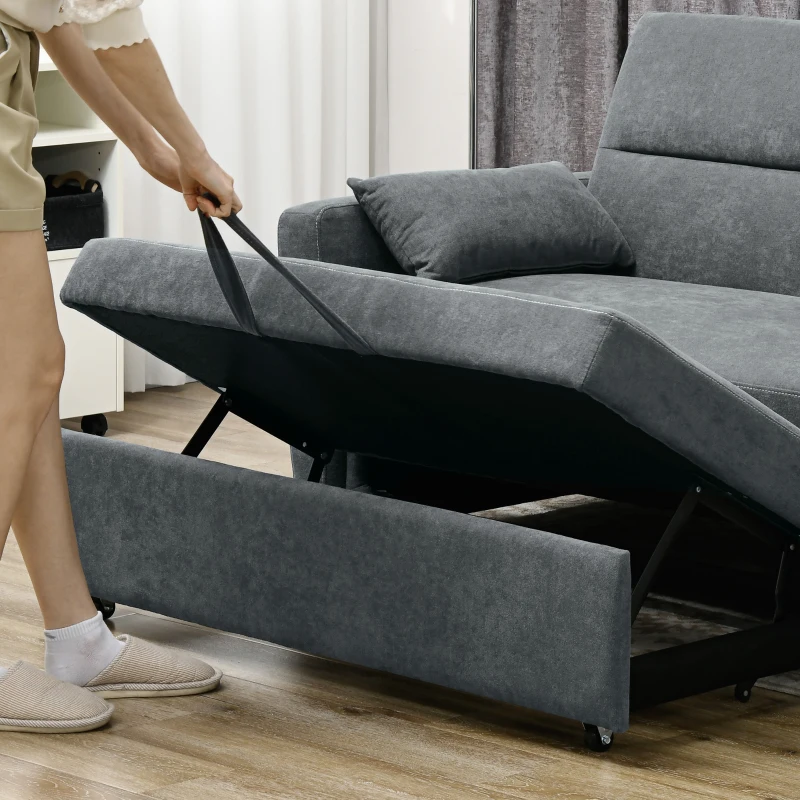 HOMCOM Schlafsofa, 2-Sitzer, ausklappbar, bis 200 kg, Holzrahmen, 155x90x88,5cm, Dunkelgrau(m-9)