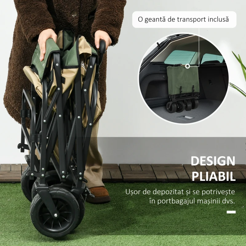 Outsunny Carucior de Exterior Pliabil, Capacitate de 100KG, Kaki