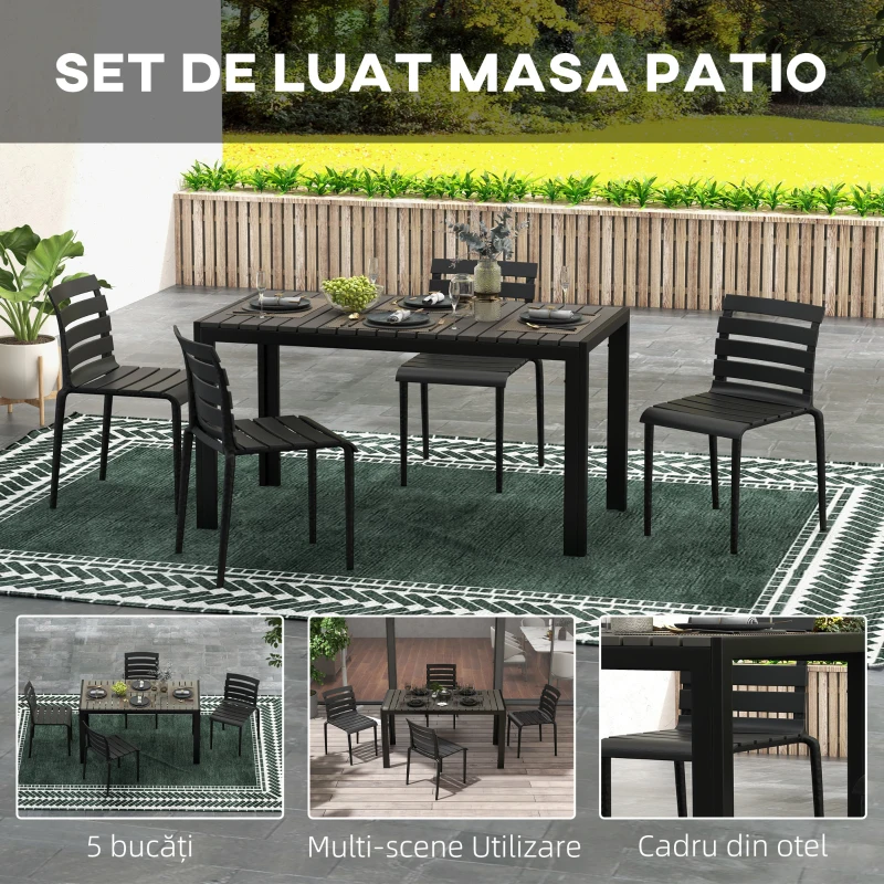 Outsunny Set de servit masa pentru gradina din 5 piese, Negru