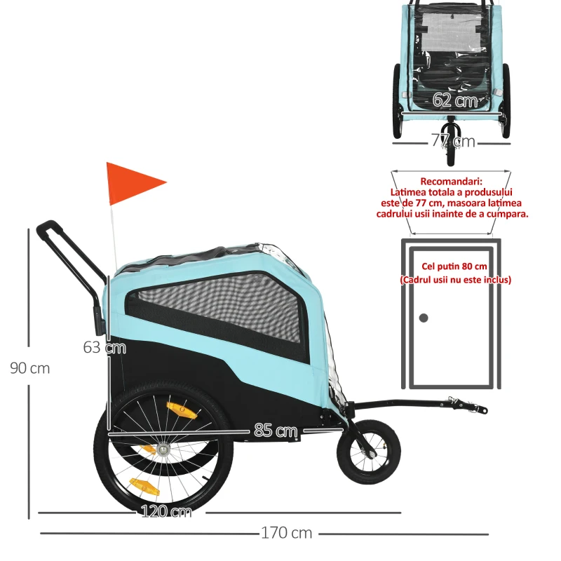 PawHut Remorca de Bicicleta pentru Caini 2 in 1 cu 2 Intrari