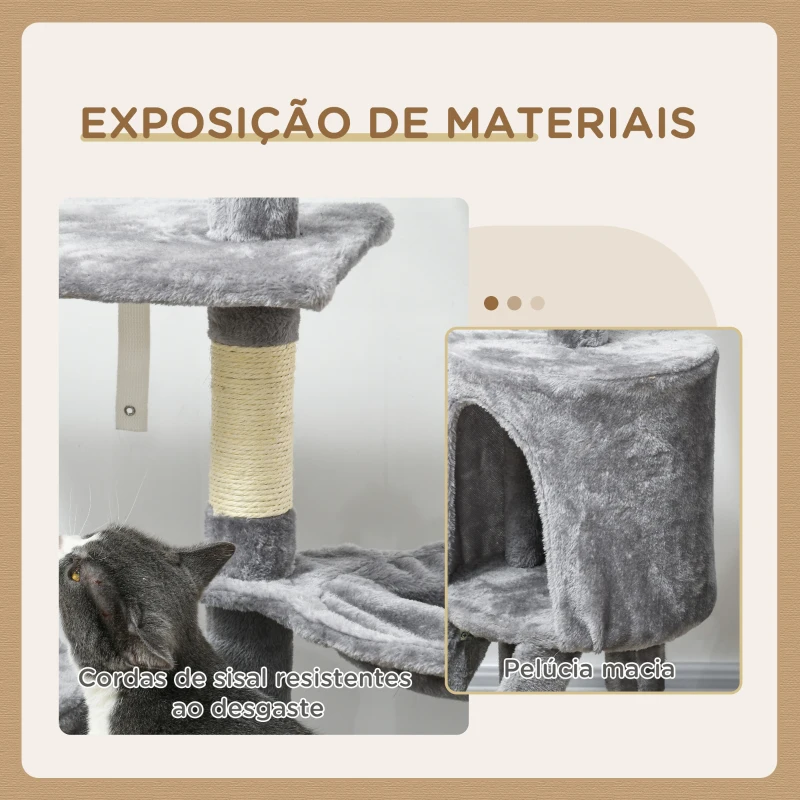 PawHut Arranhador para Gatos de 134,2 cm com Caverna Plataformas Rato de Brinquedo Rede e Postes de Sisal 50x35x134,2 cm Cinza