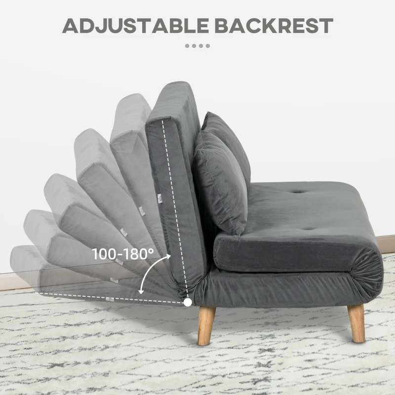 HOMCOM Sofa do relaksu, w tym 2 poduszki, wygląd weluru, 130 x 78 x 79 cm, Szary