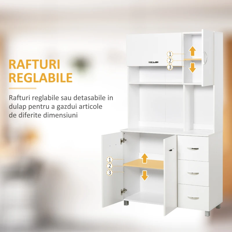 Homcom Bufet inaltat Bucatarie 100×39 cm – Rafturi, Sertare & Spatiu Microunde(m-6)